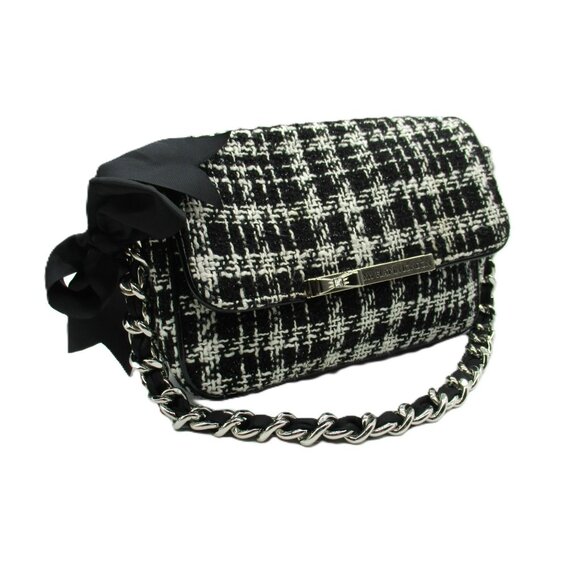 My Flat in London "Colette” Hand Bag w/Bow Black & White Chevron Tweed #H62153 - Picture 9 of 9